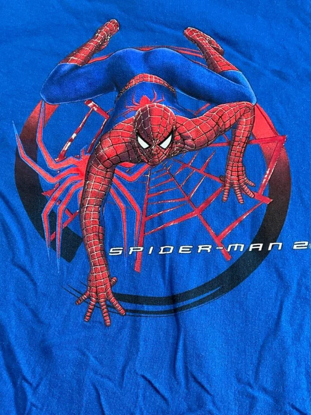 Y2K Boys Spider-Man 2 Blue Double Sided Doc Ock Graphic Tee (Medium 8)